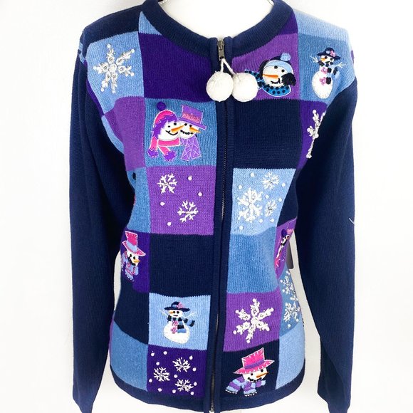 UGLY Christmas Sweater Patchwork Frosty Snowflake - Picture 1 of 6